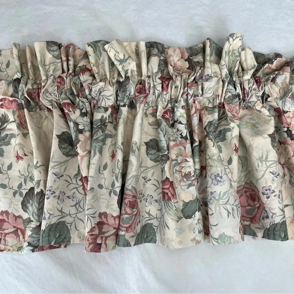 Vintage JC Penny Rose Floral Curtains Valence Set of 2 GrannyCore CottageCore
